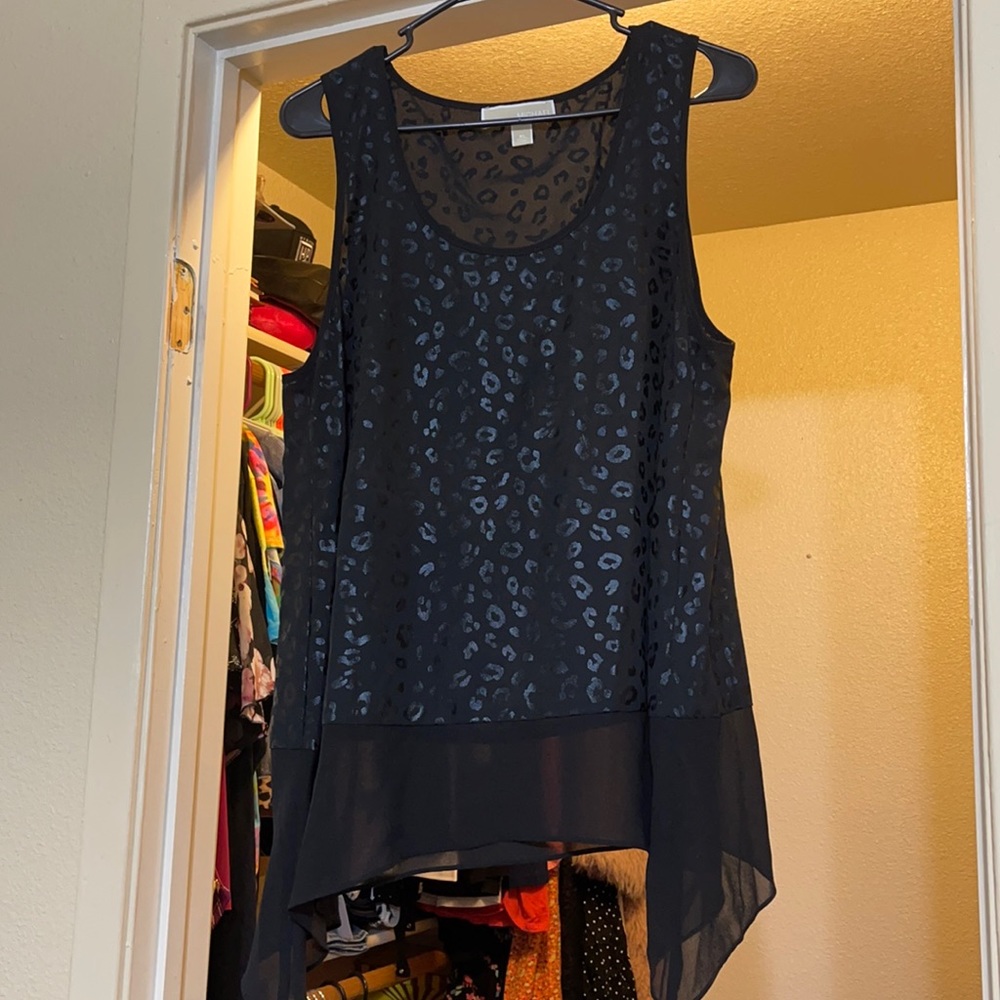 MICHAEL KORS Black Animal Print Sleeveless Scoop Neck Tank